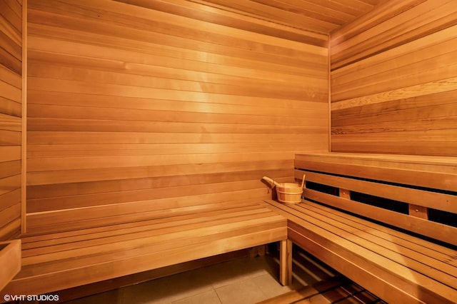 78 Wagner Rd, Northfield, IL 60093 - sauna / steam room featuring tile patterned flooring, wood walls, and wood ceiling