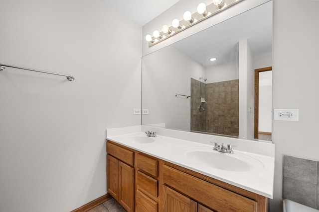 1301 Bridgehampton Dr, Plainfield, IL 60586 - full bathroom with double vanity, a tile shower, and tile patterned flooring