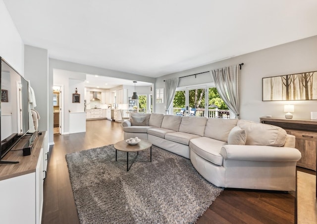 1551 Daybreak Dr, Libertyville, IL 60048 - living area featuring dark wood finished floors and recessed lighting