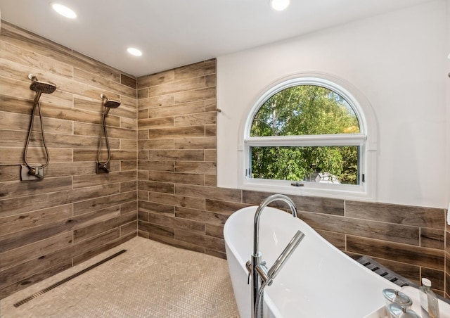 1551 Daybreak Dr, Libertyville, IL 60048 - full bathroom with a freestanding bath, tiled shower, and recessed lighting
