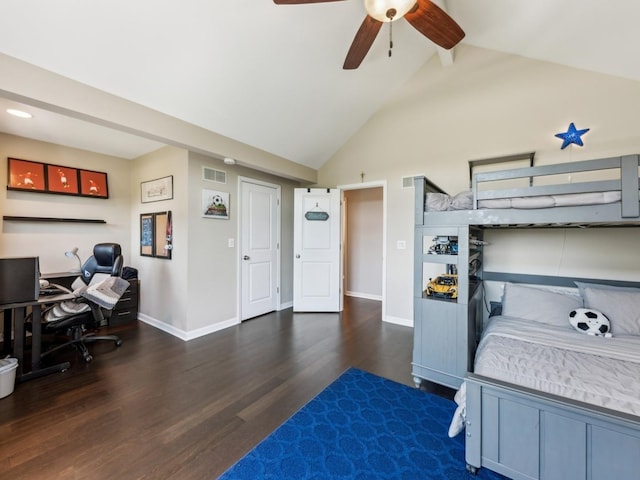 1551 Daybreak Dr, Libertyville, IL 60048 - bedroom with wood finished floors, beamed ceiling, high vaulted ceiling, an office area, and recessed lighting