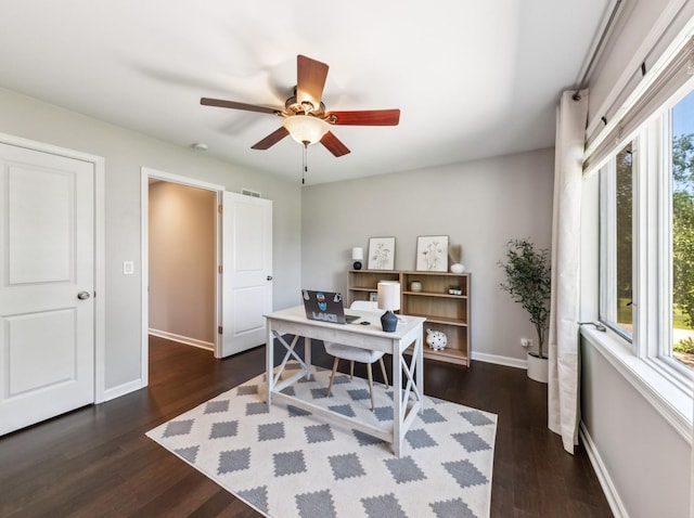 1551 Daybreak Dr, Libertyville, IL 60048 - office with healthy amount of natural light, ceiling fan, and dark wood-style flooring