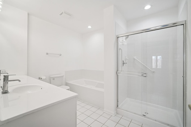 820 Weidner Rd Unit 405, Buffalo Grove, IL 60089 - full bath featuring a bath, a shower stall, tile patterned floors, vanity, and recessed lighting