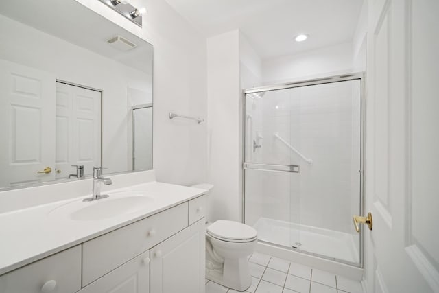 820 Weidner Rd Unit 405, Buffalo Grove, IL 60089 - full bathroom with vanity, tile patterned flooring, a stall shower, and recessed lighting