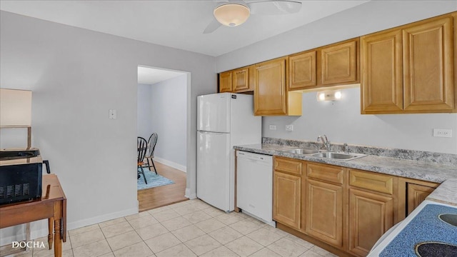 2051 Creekside Dr Unit 2-3, Wheaton, IL 60189 - kitchen featuring white appliances, a ceiling fan, light countertops, and light tile patterned floors