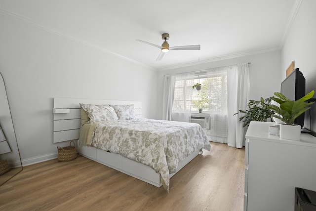 429 Wesley Ave Unit 301, Oak Park, IL 60302 - bedroom featuring light wood finished floors, crown molding, a ceiling fan, and cooling unit