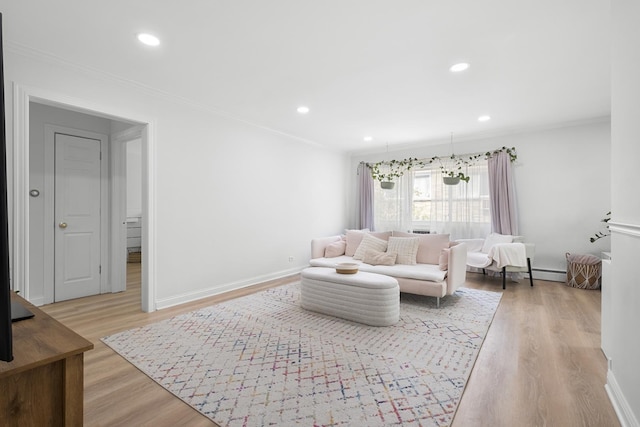 429 Wesley Ave Unit 301, Oak Park, IL 60302 - living area with ornamental molding, light wood-style flooring, and recessed lighting