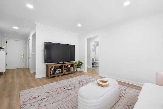 429 Wesley Ave Unit 301, Oak Park, IL 60302 - living room with ornamental molding, wood finished floors, and recessed lighting