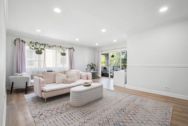 429 Wesley Ave Unit 301, Oak Park, IL 60302 - living area featuring ornamental molding, wood finished floors, and recessed lighting