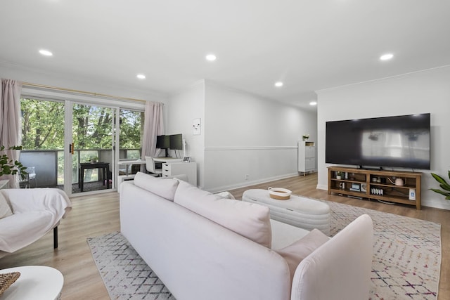 429 Wesley Ave Unit 301, Oak Park, IL 60302 - living area with ornamental molding, light wood finished floors, and recessed lighting