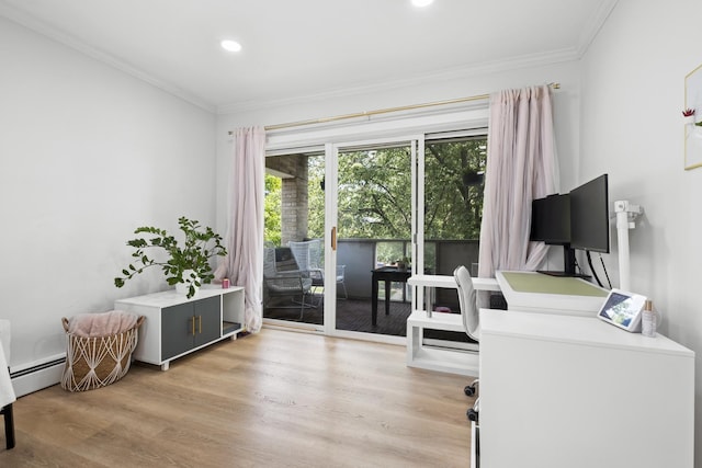 429 Wesley Ave Unit 301, Oak Park, IL 60302 - home office featuring ornamental molding, light wood finished floors, recessed lighting, and baseboard heating