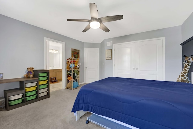 7270 Bannockburn Cir, Lakewood, IL 60014 - carpeted bedroom with a ceiling fan, a closet, and ensuite bathroom