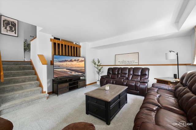 1809 Winmont Ct, Montgomery, IL 60538 - carpeted living area with stairway and baseboards