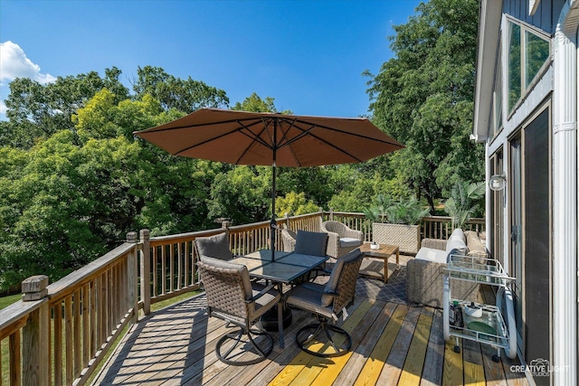 1809 Winmont Ct, Montgomery, IL 60538 - wooden deck with outdoor dining space and view of scattered trees