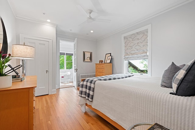 343 Washington Ave, Wilmette, IL 60091 - bedroom with crown molding, light wood-type flooring, recessed lighting, and ceiling fan