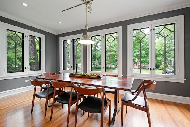 343 Washington Ave, Wilmette, IL 60091 - dining space with plenty of natural light, ornamental molding, light wood finished floors, and recessed lighting