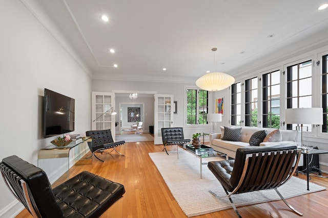343 Washington Ave, Wilmette, IL 60091 - living room featuring light wood finished floors, ornamental molding, and recessed lighting