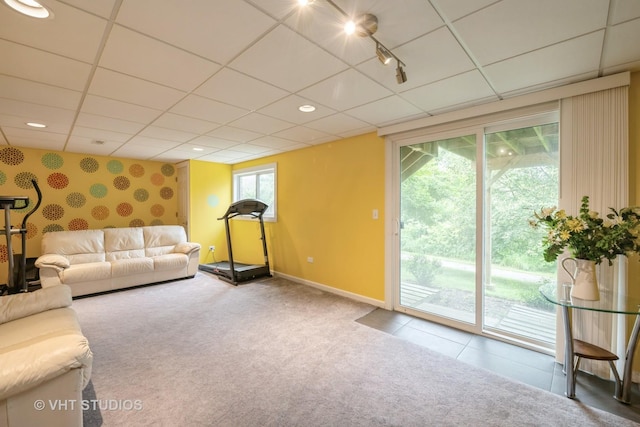 646 Grand Canyon Cir, Crystal Lake, IL 60014 - carpeted living area with a drop ceiling and wallpapered walls