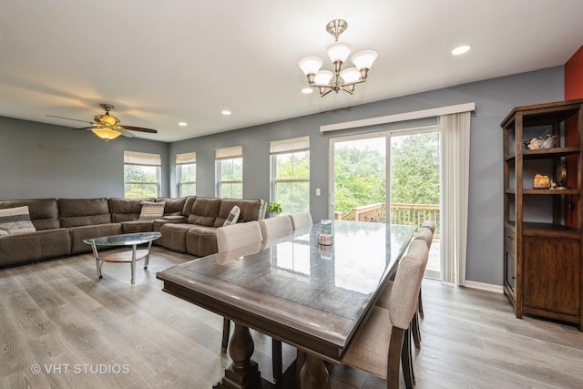 646 Grand Canyon Cir, Crystal Lake, IL 60014 - dining area featuring light wood finished floors, recessed lighting, a chandelier, and ceiling fan