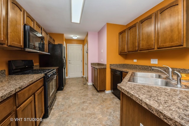 646 Grand Canyon Cir, Crystal Lake, IL 60014 - kitchen with black appliances, brown cabinets, and stone finish floors