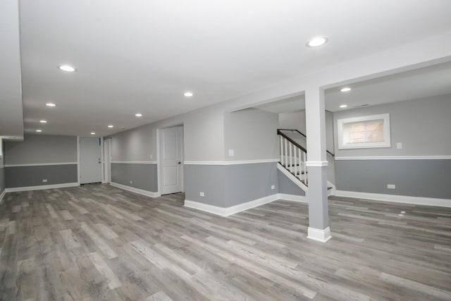 8930 S Throop St, Chicago, IL 60620 - basement featuring wood finished floors, stairway, and recessed lighting