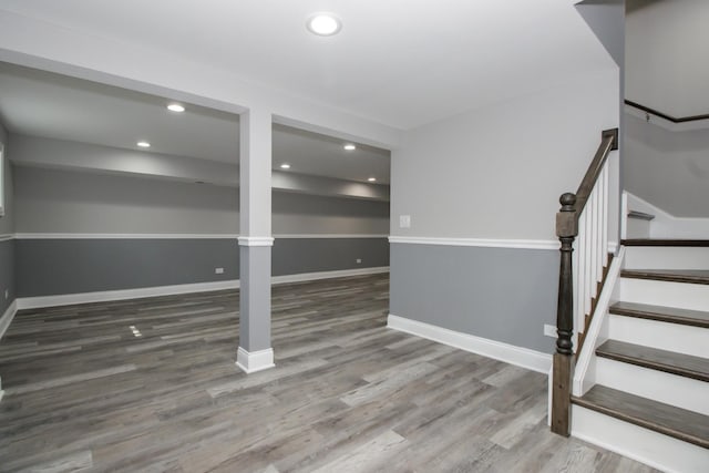 8930 S Throop St, Chicago, IL 60620 - below grade area with wood finished floors, recessed lighting, and stairs