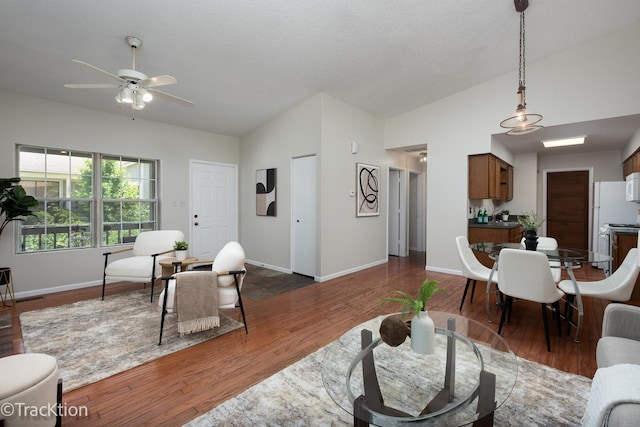 1827 Appaloosa Dr, Naperville, IL 60565 - living area with lofted ceiling, dark wood-type flooring, and ceiling fan