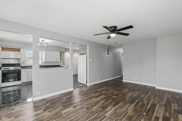 5301 State Rd, Burbank, IL 60459 - unfurnished living room with dark wood-style flooring and ceiling fan
