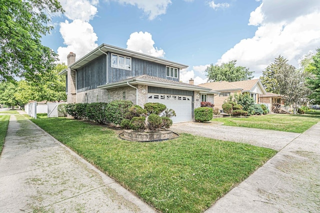 11254 S Whipple St, Chicago, IL 60655 - traditional home featuring a chimney, driveway, a front lawn, a garage, and brick siding