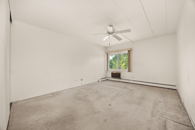 1139 Leavitt Ave Unit 313, Flossmoor, IL 60422 - spare room featuring a baseboard radiator, ceiling fan, carpet floors, and a wall unit AC
