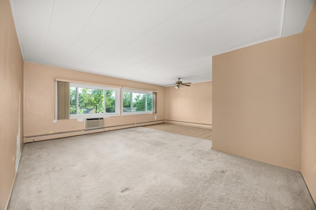 1139 Leavitt Ave Unit 313, Flossmoor, IL 60422 - carpeted empty room featuring a ceiling fan, an AC wall unit, and baseboard heating