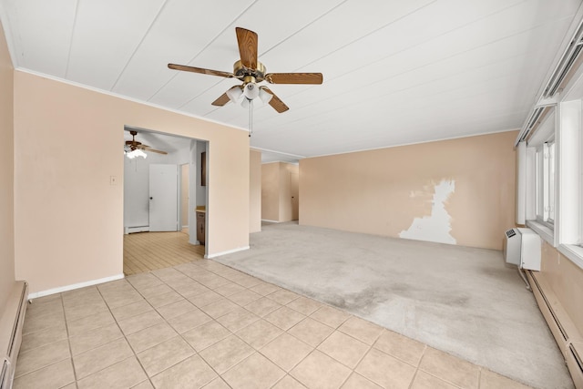 1139 Leavitt Ave Unit 313, Flossmoor, IL 60422 - spare room with baseboard heating, ceiling fan, light colored carpet, and crown molding