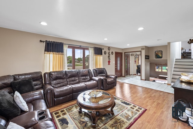 8825 Abbey Ln, Orland Park, IL 60462 - living area with light wood-type flooring, stairs, and recessed lighting