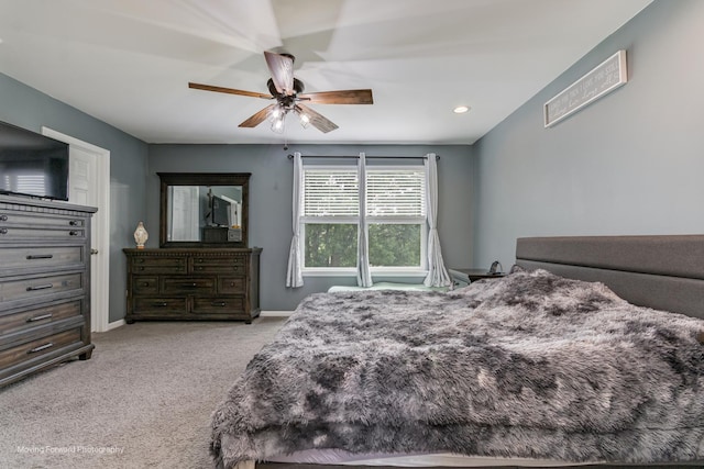 26065 S White Oak Trl, Channahon, IL 60410 - bedroom featuring light carpet, a ceiling fan, and recessed lighting
