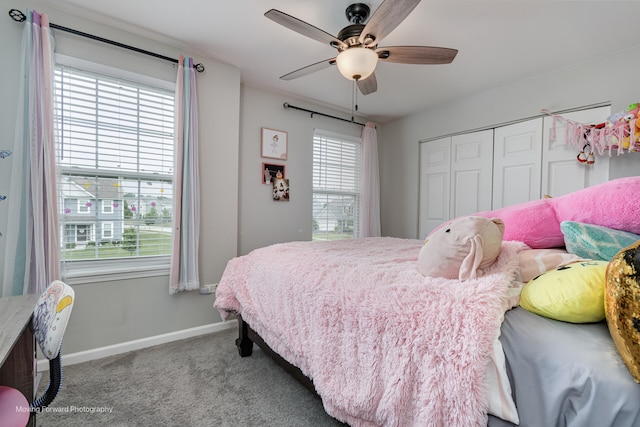26065 S White Oak Trl, Channahon, IL 60410 - bedroom featuring a closet, carpet flooring, and a ceiling fan