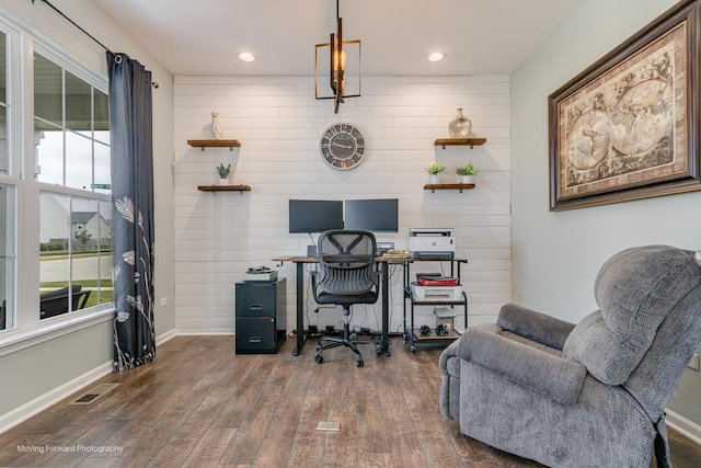 26065 S White Oak Trl, Channahon, IL 60410 - home office with dark wood finished floors, healthy amount of natural light, and recessed lighting