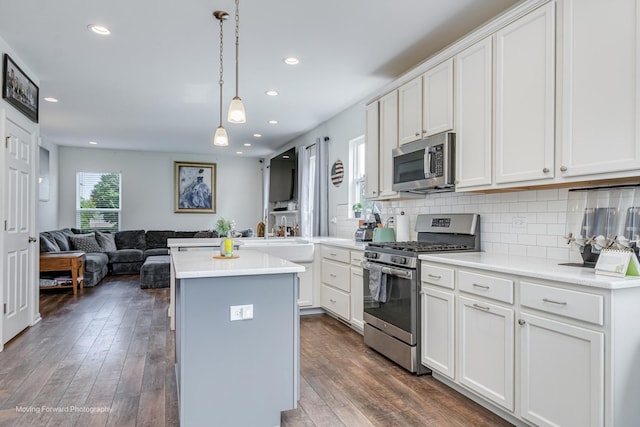 26065 S White Oak Trl, Channahon, IL 60410 - kitchen featuring appliances with stainless steel finishes, light countertops, tasteful backsplash, and recessed lighting