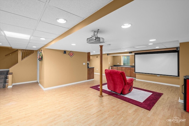 1348 Amaranth Dr, Naperville, IL 60564 - home theater room featuring light wood-style flooring, recessed lighting, and a paneled ceiling