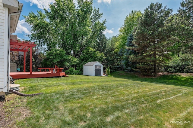 1348 Amaranth Dr, Naperville, IL 60564 - view of green lawn with a storage shed, a deck, and a pergola