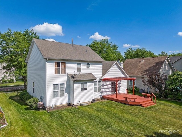 1348 Amaranth Dr, Naperville, IL 60564 - rear view of property with a pergola, a wooden deck, a yard, and roof with shingles