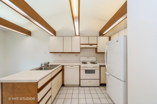 1257 Ballantrae Pl Unit C, Mundelein, IL 60060 - kitchen with white appliances, under cabinet range hood, light countertops, a peninsula, and cream cabinets