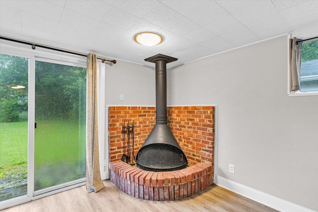 724 Dover Pl, Champaign, IL 61820 - detailed view of wood finished floors and a wood stove