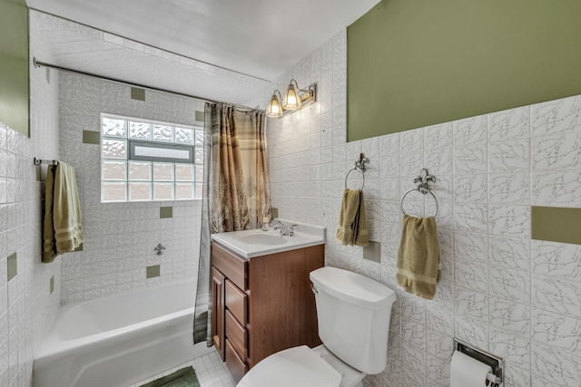 4512 S Trumbull Ave, Chicago, IL 60632 - bathroom with tile walls, shower / bath combo with shower curtain, and vanity