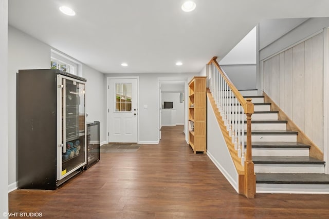 128 Coolidge Ave, Barrington, IL 60010 - stairway with wood finished floors, beverage cooler, and recessed lighting