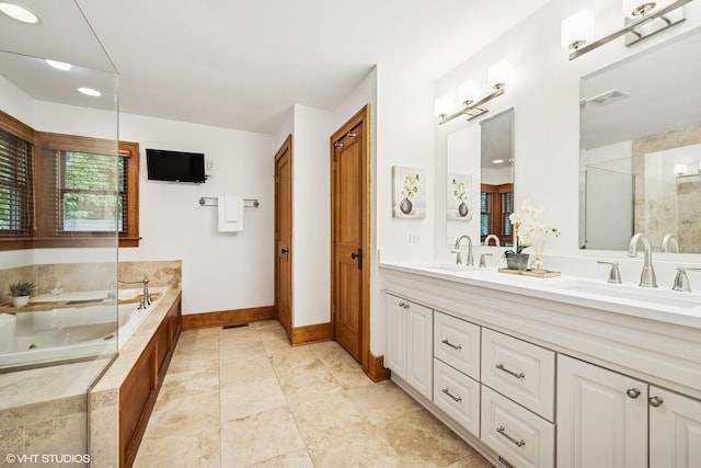 128 Coolidge Ave, Barrington, IL 60010 - bathroom featuring double vanity, a whirlpool tub, and a tile shower