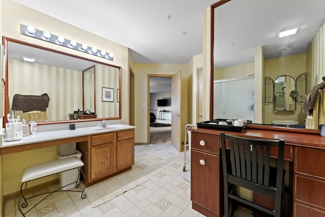 1018 Butterfield Cir E, Shorewood, IL 60404 - bathroom with tile patterned floors, vanity, a stall shower, and ensuite bath