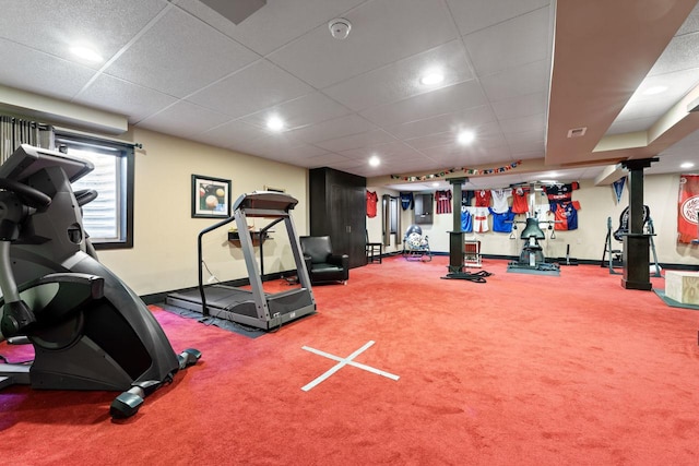 1018 Butterfield Cir E, Shorewood, IL 60404 - gym featuring a drop ceiling and carpet flooring