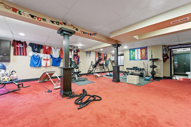 1018 Butterfield Cir E, Shorewood, IL 60404 - exercise room with a drop ceiling and carpet flooring