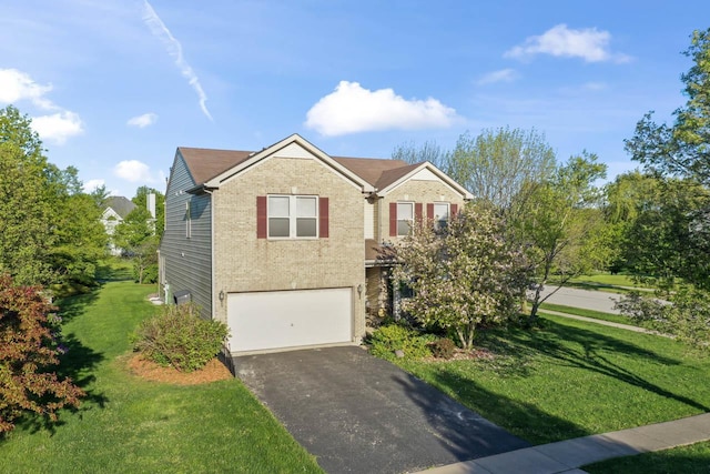 1018 Butterfield Cir E, Shorewood, IL 60404 - traditional-style house featuring driveway, an attached garage, a front yard, and brick siding