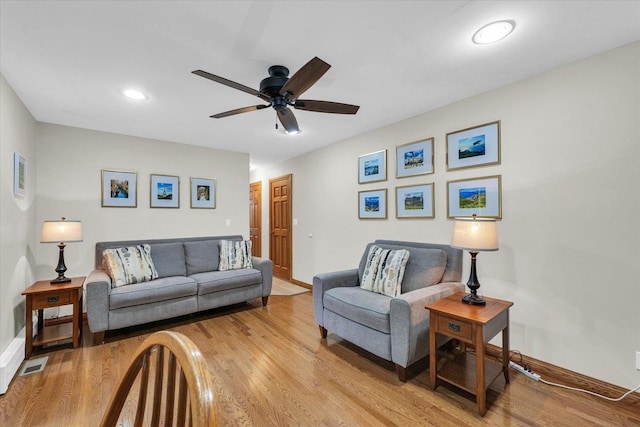 20 Park Dr, Villa Grove, IL 61956 - living room featuring a ceiling fan, light wood-style flooring, and recessed lighting